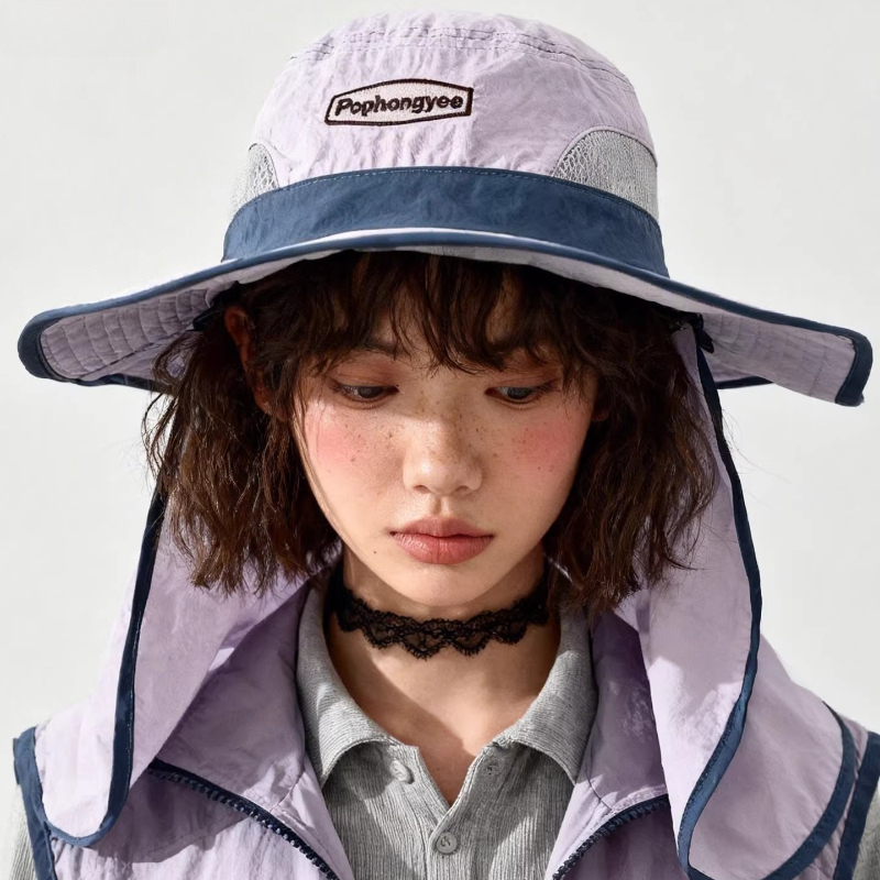 Fashion Contrast Stitching Mes - Camping Outdoor Quick Drying Sun Neck Protection Cap Hat 评论和价格