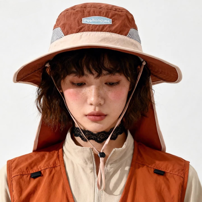 Fashion Contrast Stitching Mes - Camping Outdoor Quick Drying Sun Neck Protection Cap Hat 评论和价格