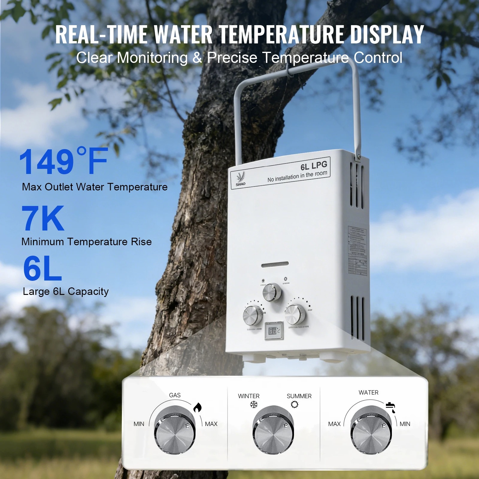 LPG Gas Water Heater|SIHAO 6L  - Outdoor Camping Hot Water Heater 评论和价格